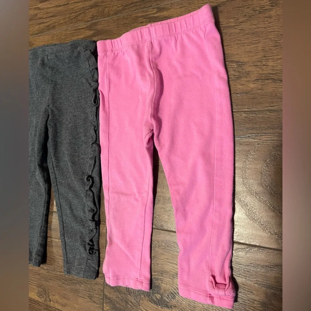 kate spade Charcoal Frilled and Bubblegum Kids Leggings 12 & 18 month baby 2 pc - Picture 3 of 6